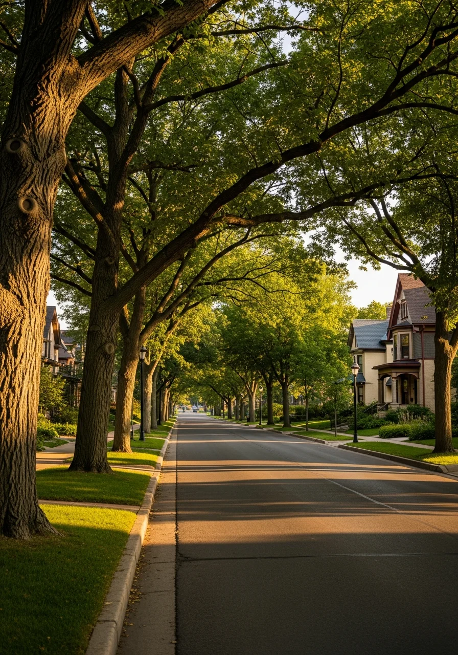 Madison residential neighborhood with historic homes and mature trees along quiet street.