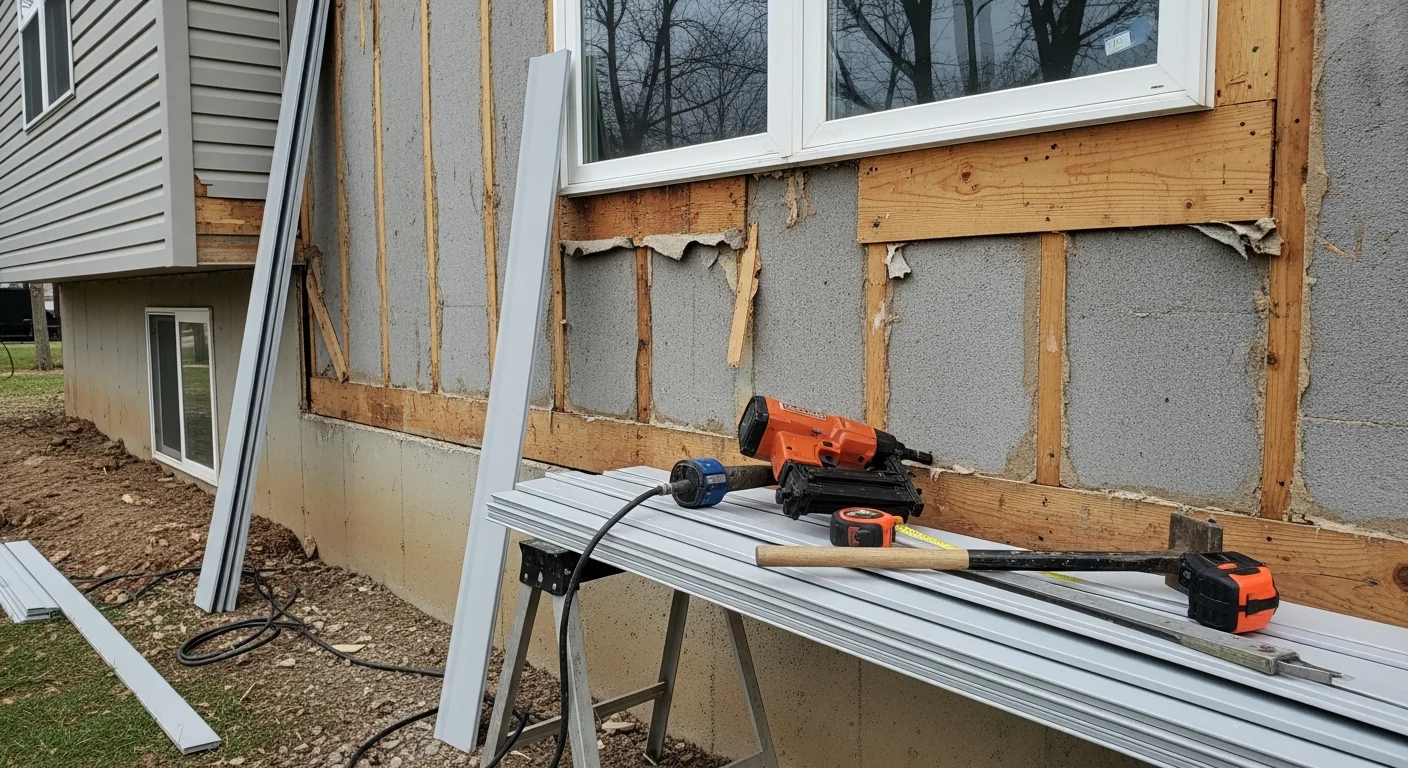 A Beloit residential home with newly installed exterior siding, showing clean panel lines and a sealed wall surface. The finished exterior reflects a full siding replacement completed by Techos Contracting on a single-family home in the Beloit area.